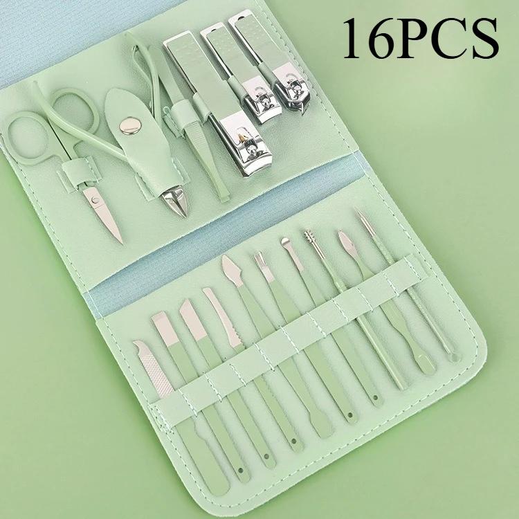 

16pcs Professional Nail Clippers and Cuticle Nippers Set With Leather Portable Case Idea Gift,Manicure Set Full Function светло-зеленый