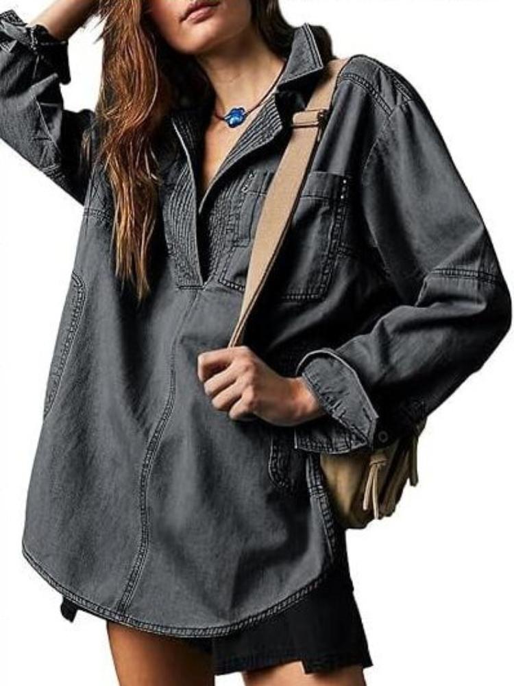 

Женская повседневная джинсовая рубашка с длинным рукавом на пуговицах, свободного кроя, потертая, выстиранная, синяя, черная, светло-синяя 3XL серый