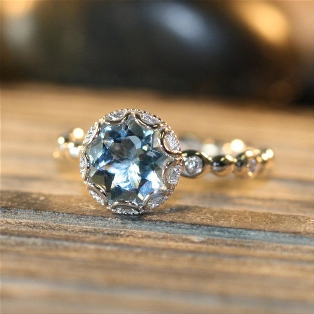 European & American Ladies' Copper Ring with Manually Inlaid Cubic Zirconia & Creative Topaz Design