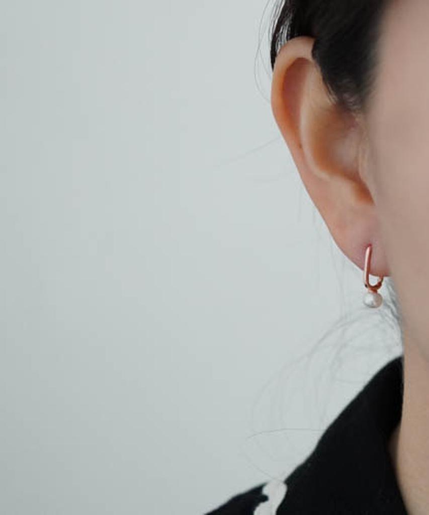 Alleun Silver 925 U-Shaped Freshwater Pearl One-Touch Silver Earrings Daily