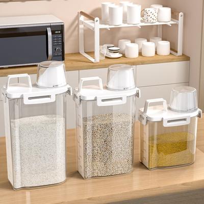 Getreide Dose Ergonomischer Griff Messbecher Design Aufbewahrungsbehälter mit Deckel Kunststoff Transparent Getreidespender
