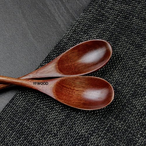YFWOOD 2-Piece Spoon Set, 22.5cm, Natural Wood with Genuine Lacquer Coating, Soup Spoon, Wooden Dinner Spoon, Lightweight, Curry Spoon, Table Spoon, S