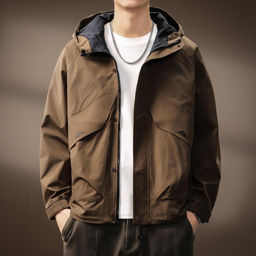 Premium Men's Outdoor Hooded Windbreaker - Functional, Durable, Autumn/Winter Jacket with Loose Fit and Three-Proof Technology