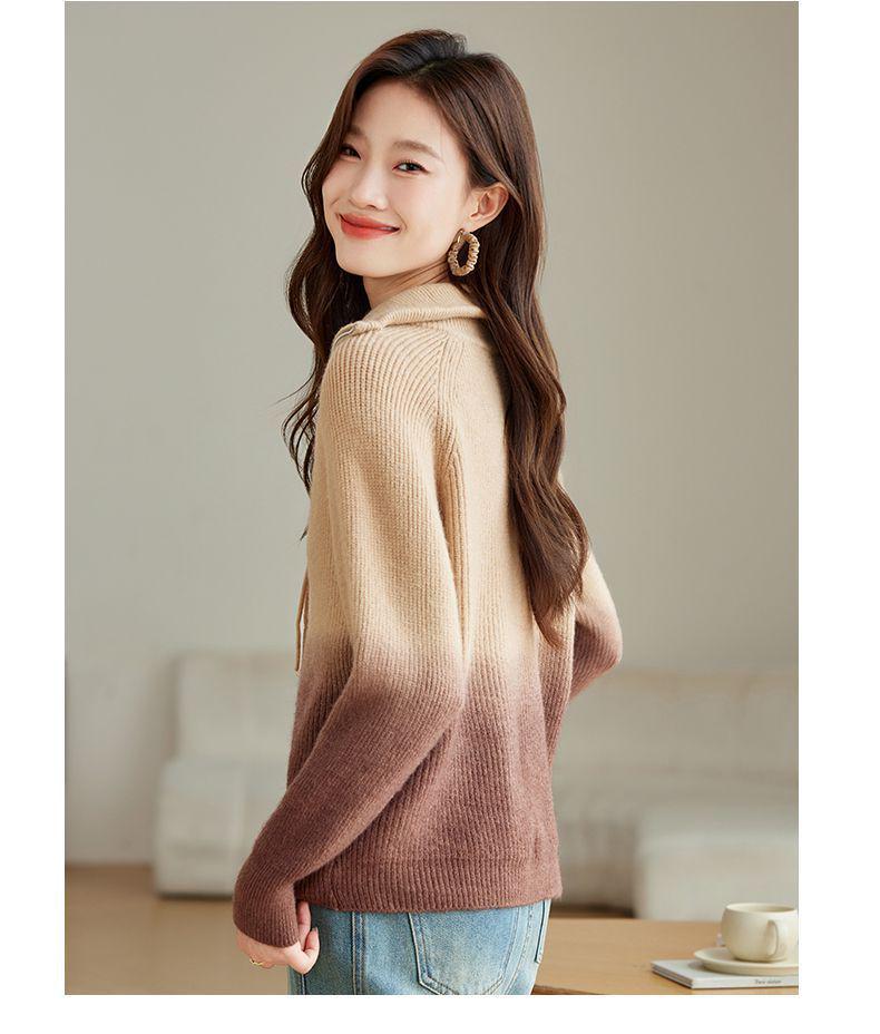 Gradient Knit Women's Cardigan: Autumn/Winter Zipper Sweater - Chic, Versatile Outerwear