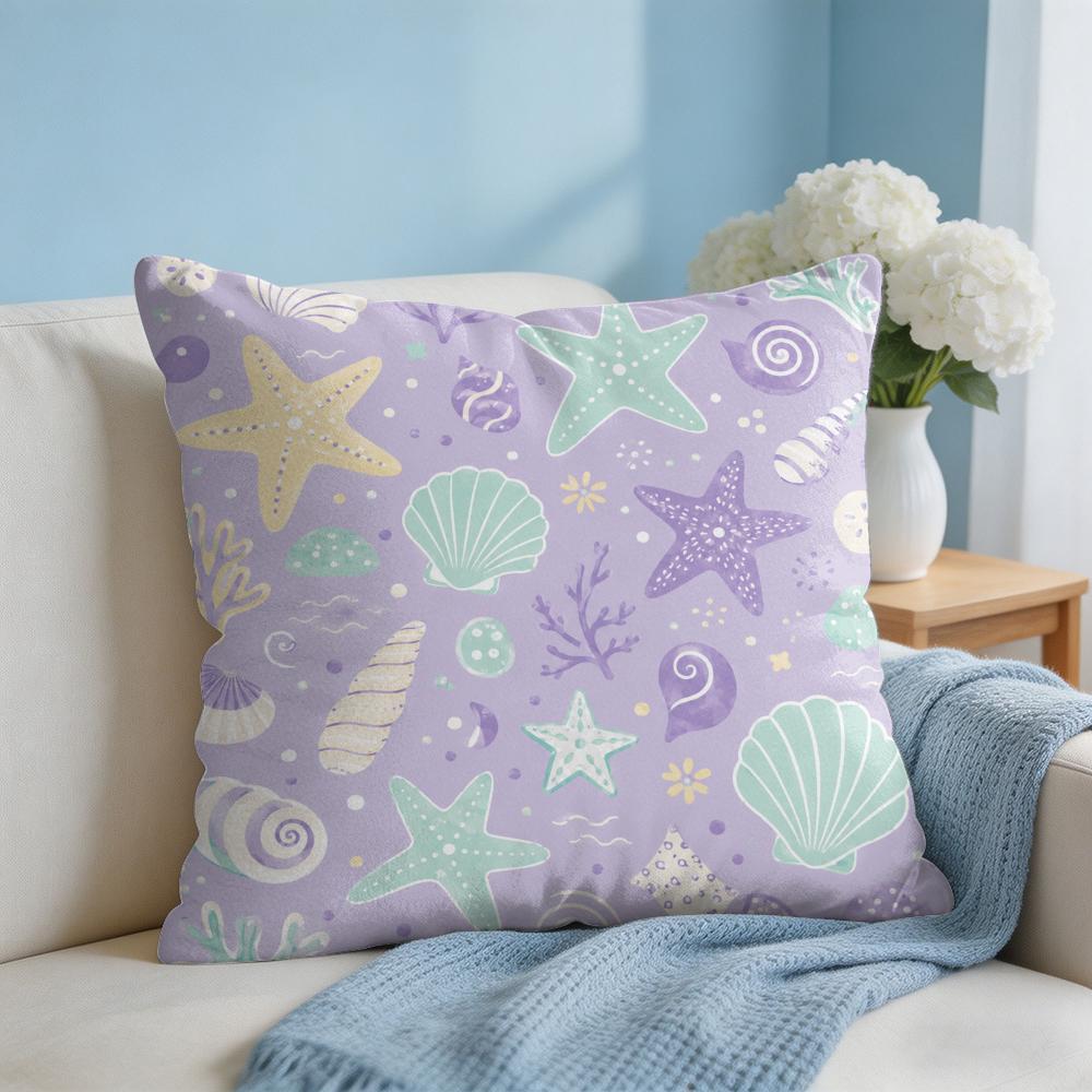 Starfish Conch Cushion Cover Short Plush Soft DoubleSided Printing Pillow Case Cozy Sofa Bedroom Home Decor Gift