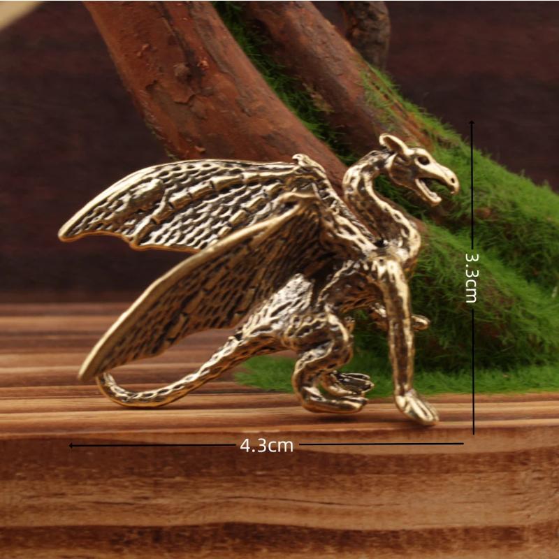 Mini Brass Dragon And Griffin Figurines Detailed Carving Antique Finish Desktop Decor Collection