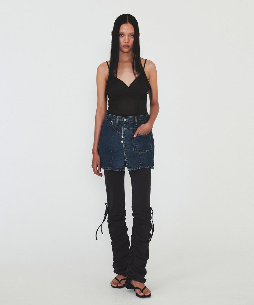 Daiaegeuneol Wrap Denim Mini Skirt (Blue)