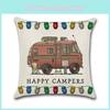 Ornate Happy Campers Sofa Throw Cushion Cover Ideal For Home Dcor