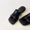 French gentle flat bottom comfortable cool slippers women's wear versatile comfortable belt buckle hollow one-word drag