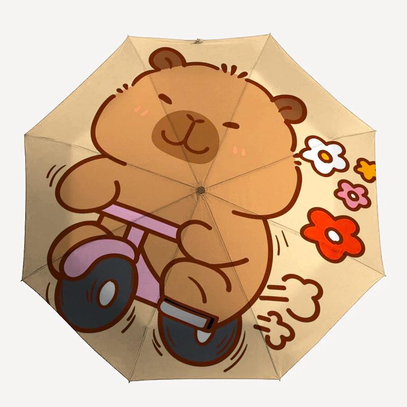 1pc Bear Riding Bike Outdoor Umbrella - Automatic Opening/Closing, Portable Tri-Fold Design with 8-Rib Iron Frame, Perfect Gift for Fans, Travelers, D