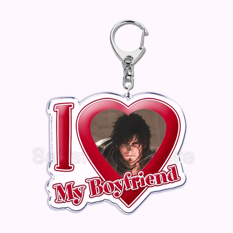 Pfp Sephiroth Acrylic KeyChain Pendant Key Ring I Love My Boyfriend Girlfriend Pink Heart Keyring for Bag Pendant Jewelry Gifts