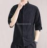 Men's Summer Korean Style Cotton-Linen Slim Fit Linen Shirt with Five-Point Sleeves.