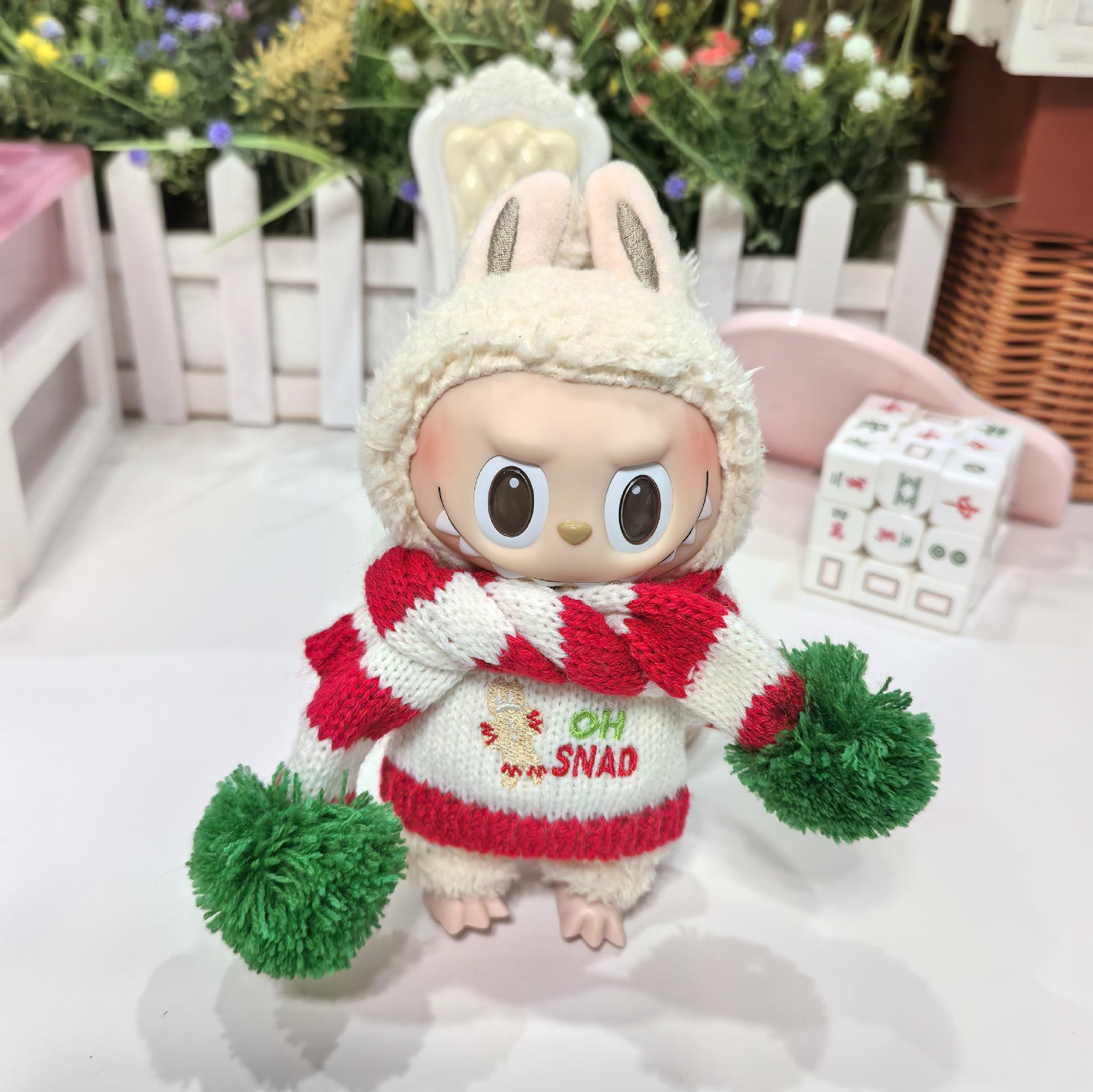 

Лабубу 17 см Рождественский костюм оленя: Комплект накидка и свитер для куклы 17cm Labubu Clothes