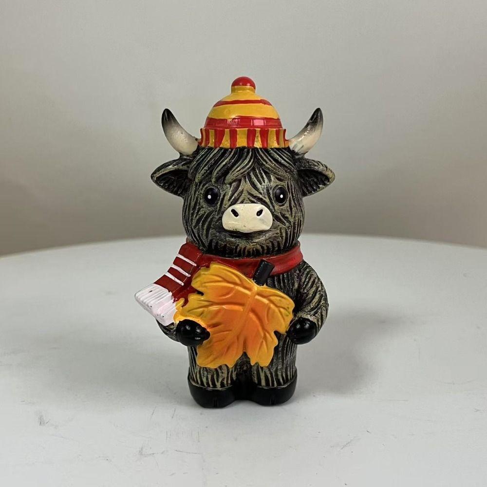 2pcs Cute Highland Cattle Ornament Resin Animal Figurine Sculpture Home Decor Cow Statue  Farmhouse