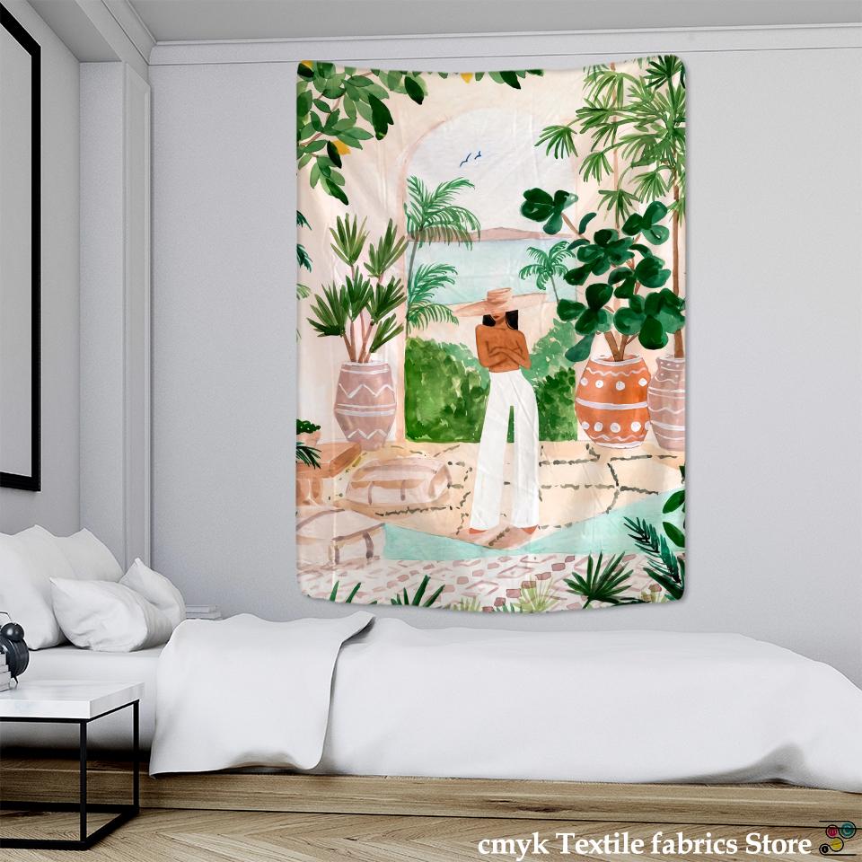 Oil Painting Tropical Plants Tapestry Wall Hanging Living Room Bedroom Headboard Wall Art Sheets Home Decor