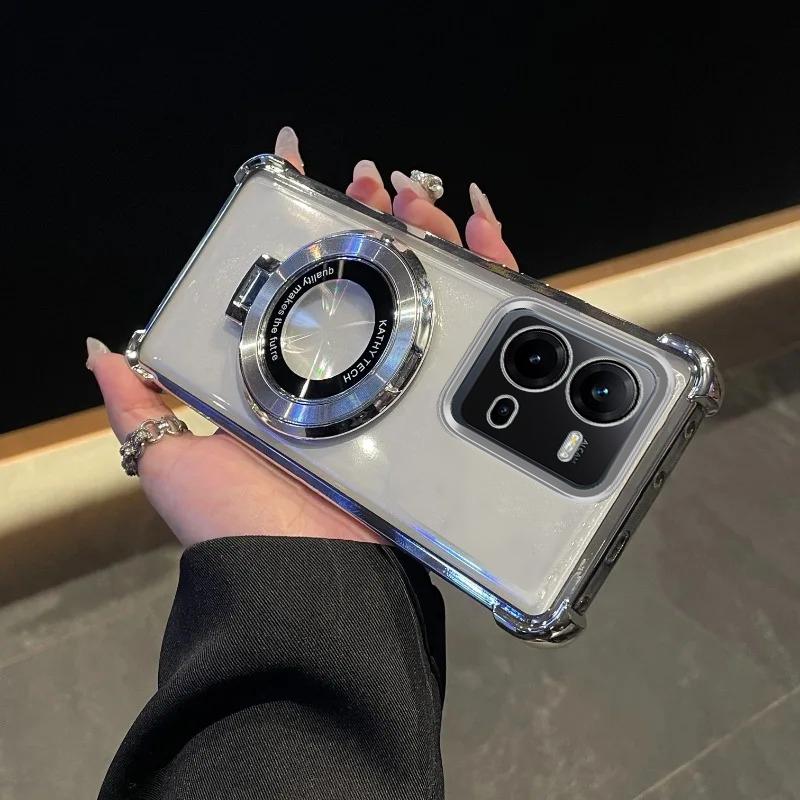 For Vivo V25E Case Luxury Plating Stand Shockproof Clear Case For Vivo V50 V27E V29E Y20 Y21 Y51 Y53S Y33 Y35 Y36 Y28 Y29 Cover