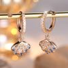 Blue Crystal White Zircon Cute Scallop Hoop Earrings For Women Vintage Gold Color Ear Buckle Wedding Jewelry Bride Birthday Gift