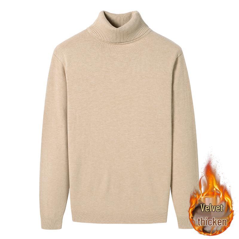 Men's Thickened Woolen High-Neck Sweater with Fleece Lining, Autumn/Winter Warm Base Layer, Rolled Collar Knitwear