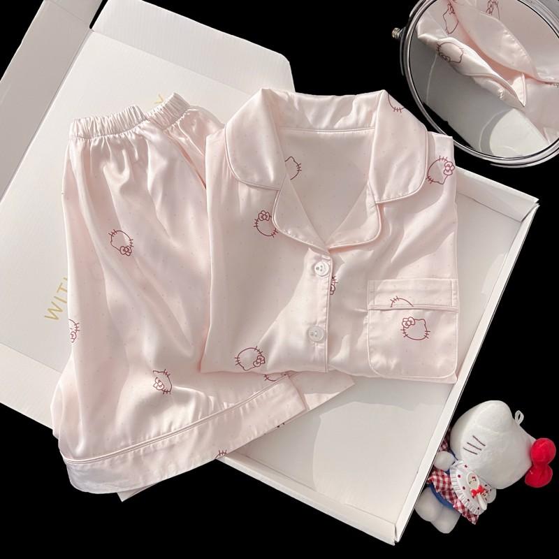 2026 Kids Ice Silk Pajamas Set Girls Cartoon Short Sleeve Shorts Sleepwear Lightweight Breathable Home Wear