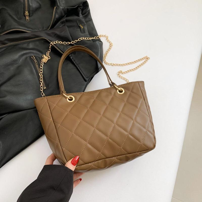 Stylish Black Pu Bucket Tote Bag For Women With Chic Quilted Design And Spacious Capacity коричневый