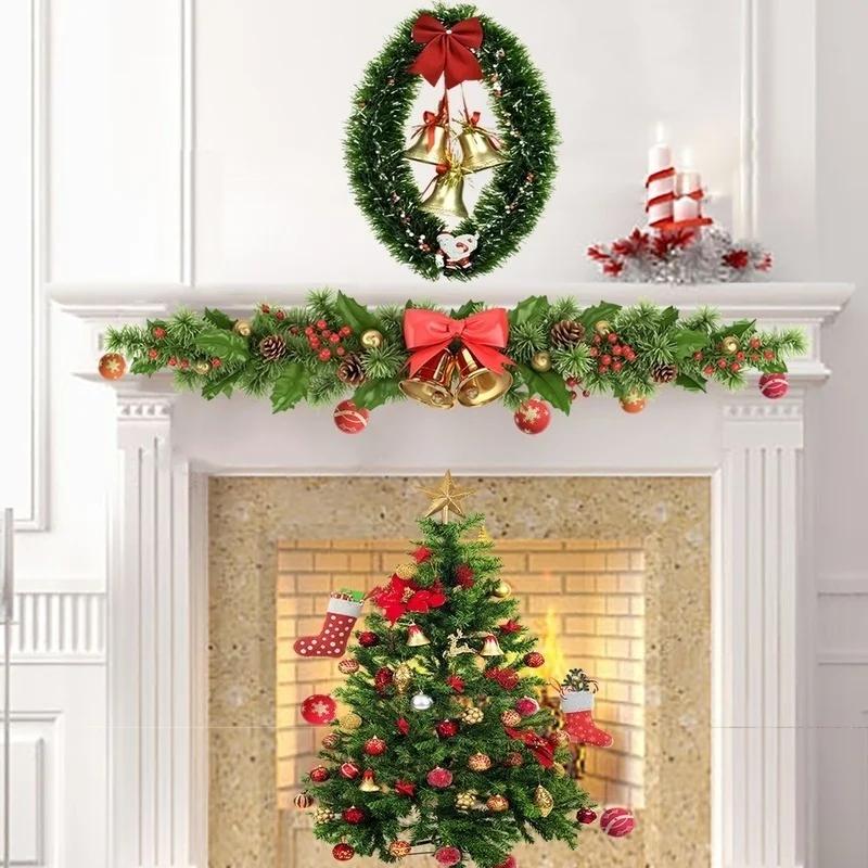 Christmas Garland Tree Bells Wall Sticker Decoration Santa Fireplace Removable  Home Vinyl Mural Fashion Accessories