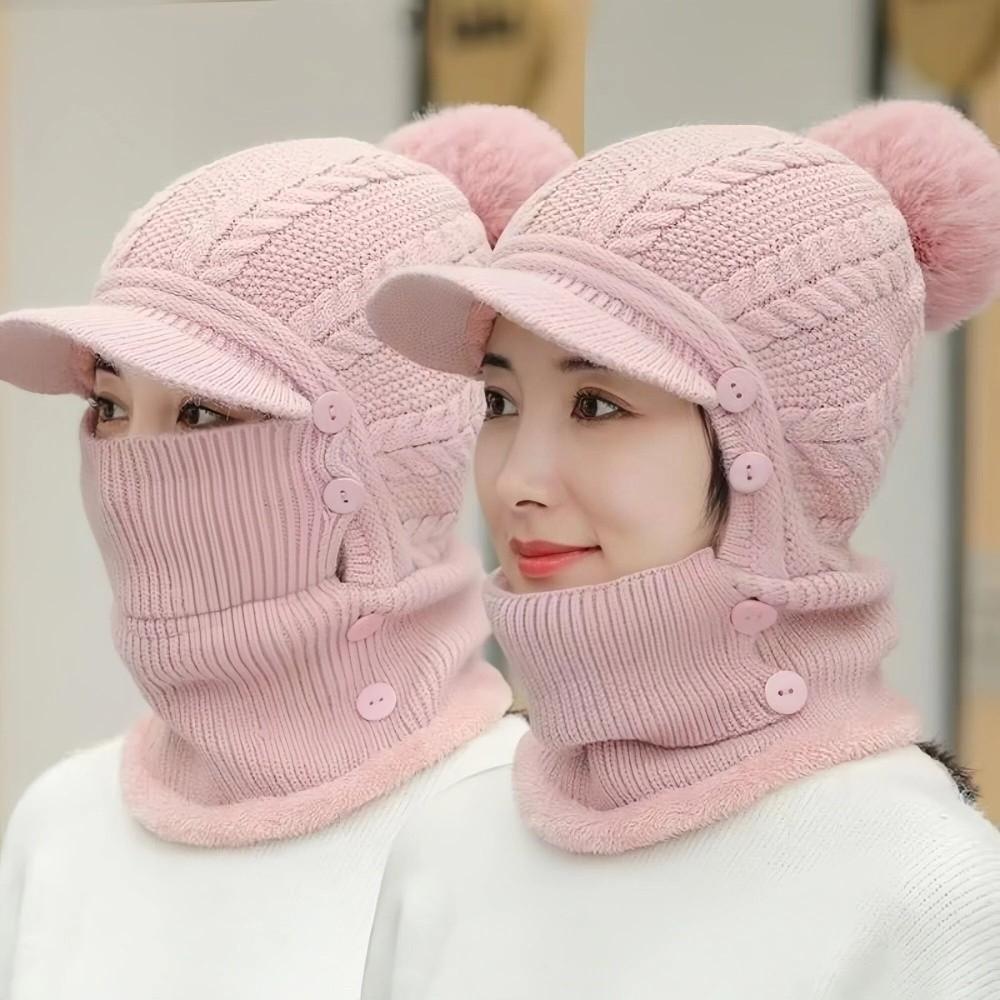 Warm Thickened Women's Hat Windproof Fleece Lined Winter Knit Hat Ear Protection Balaclava Cap Winter