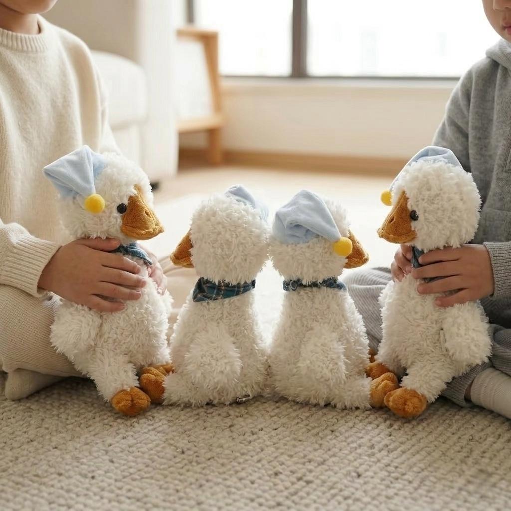 364880Cm Nightcap Duck Plush Toys Cute White Duck Stuffed Doll Soft Accompany Sleep Toy Room Decor Toys Birthday Gifts