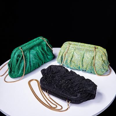 Glänzende gefaltete Abendtasche für Damen mit Ketten, Knödeltaschen, neue Falten, Kristalltaschen, Tasche