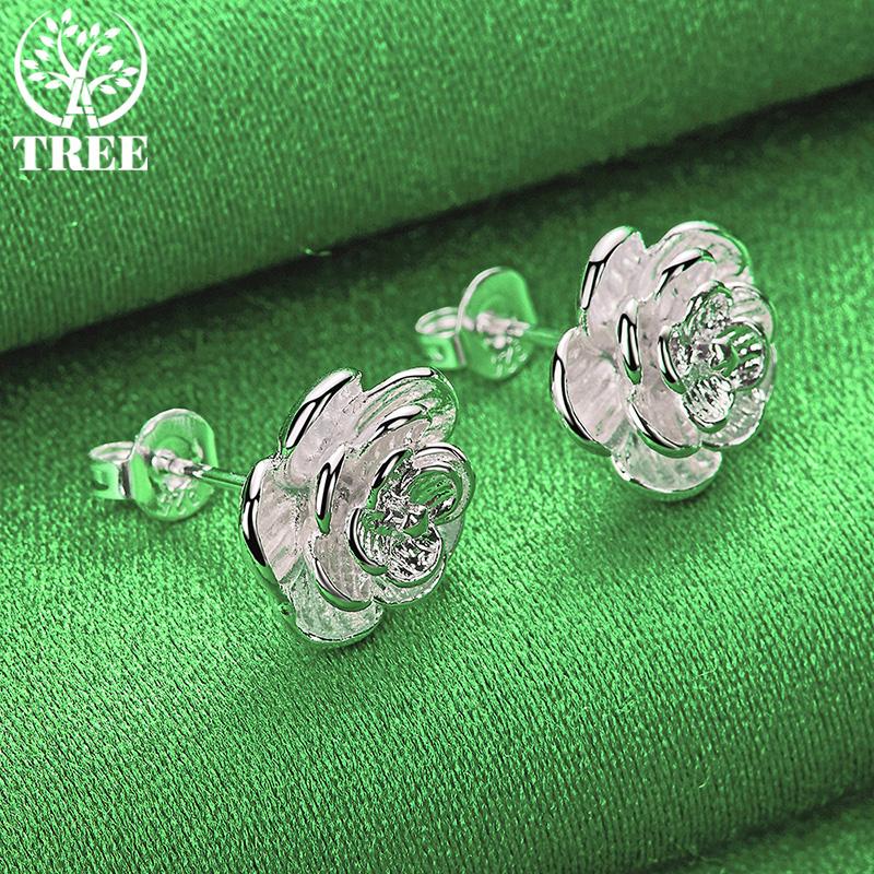 Beautiful 925 Sterling Silver Flower Stud Earrings For Women Elegant Jewelry Birthday Wedding Engagement Party Gift Accessories