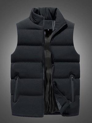 Men's Winter Cotton-Padded Sleeveless Vest with Stand-Up Collar
