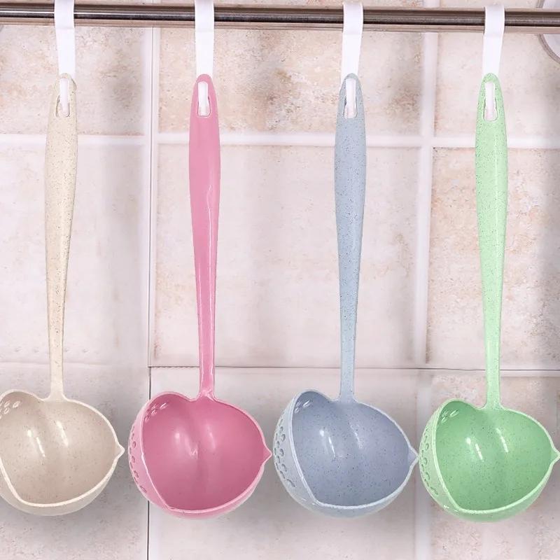 2 In 1 Creative Soup Spoon Long Handle Spoons Creative Spoon Strainer Cooking Tools Kitchen Wheat Straw Soup Spoon