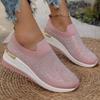 Fashion Rhinestone Casual Sneakers Mesh Breathable Wedge Women Lightweight Shoes New Comfortable Spring Slip On Sports Vulcanize Shoes