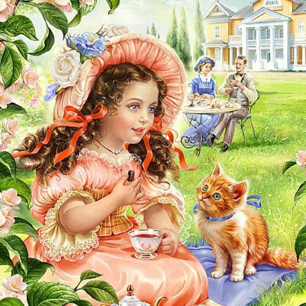 5D Diamond Painting Girl Diamond Embroidery Round Landscape Garden Picture of Rhinestones Mosaic Portrait Children's Room Decor