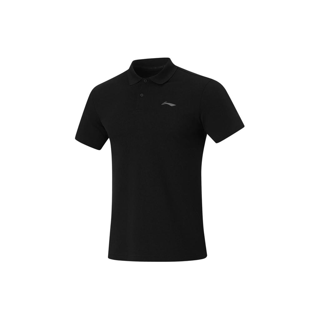 Li Ning Fitness Series Solid Color Casual Durable Short Sleeve Polo Shirt Men Tops Black APLU117-1