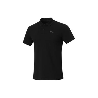 Li Ning Fitness Series Solid Color Casual Durable Short Sleeve Polo Shirt Men Tops Black APLU117-1