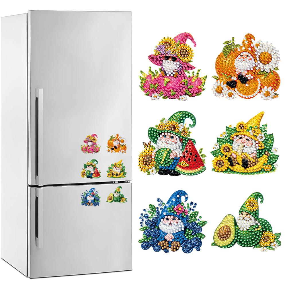 5/6/8Pcs Full Drill Fridge Magnets Sticker Cartoon Animals Flower Diamond Painting Magnets Refrigerator for Adults Kids Beginner
