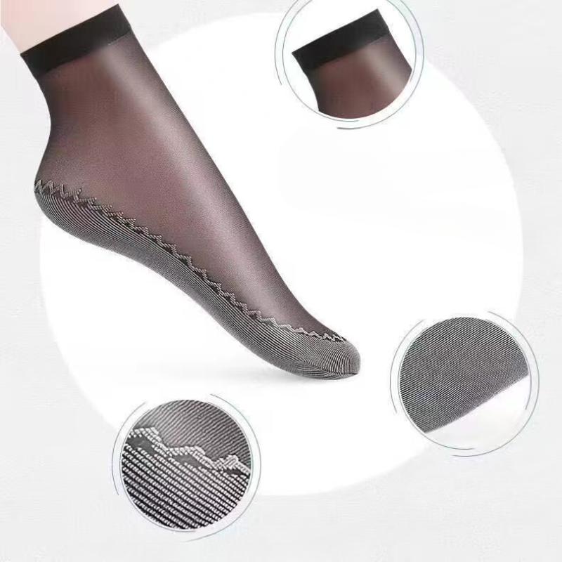 20Pcs=10Pais Summer Women Socks Non-Slip Sweat-Absorbing Cotton Soft Thin Breathable Fashion Sexy Silk Sock Ladies Transparent