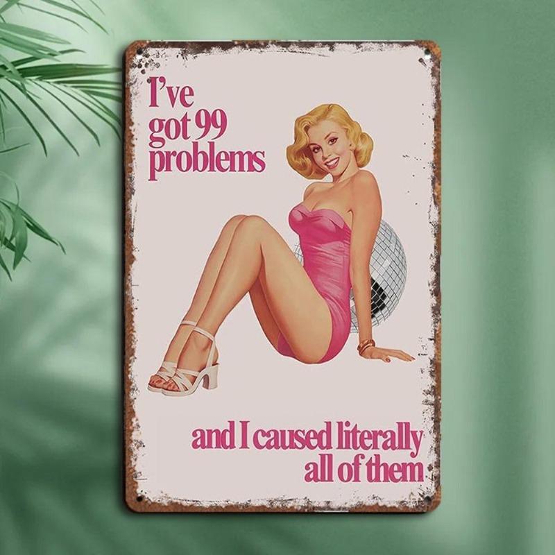 Pin-Up Girl Tin Plates, Garage Workshop Metal Decor 20x30cm