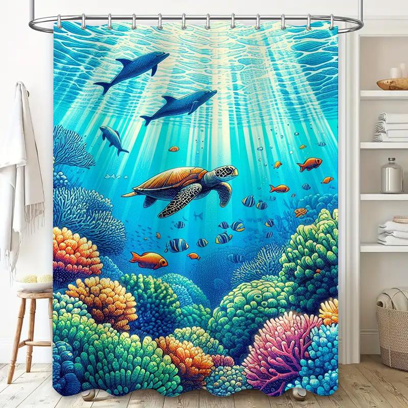 Beautiful Underwater World Shower Curtain With Tropical Fish And Coral Reef Waterproof Fabric Bathroom Decor For Kids And Adults