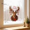 Merry Christmas Glass Decor Reindeer Static Sticker, Removable Window Clings with Winter Seasonal Art Text, Reusable PVC Stickers for Holiday Home And