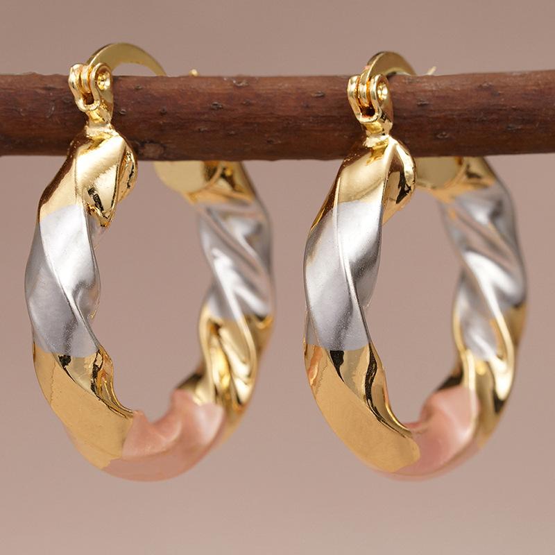 Three color twisted enamel earrings for women's jewelry