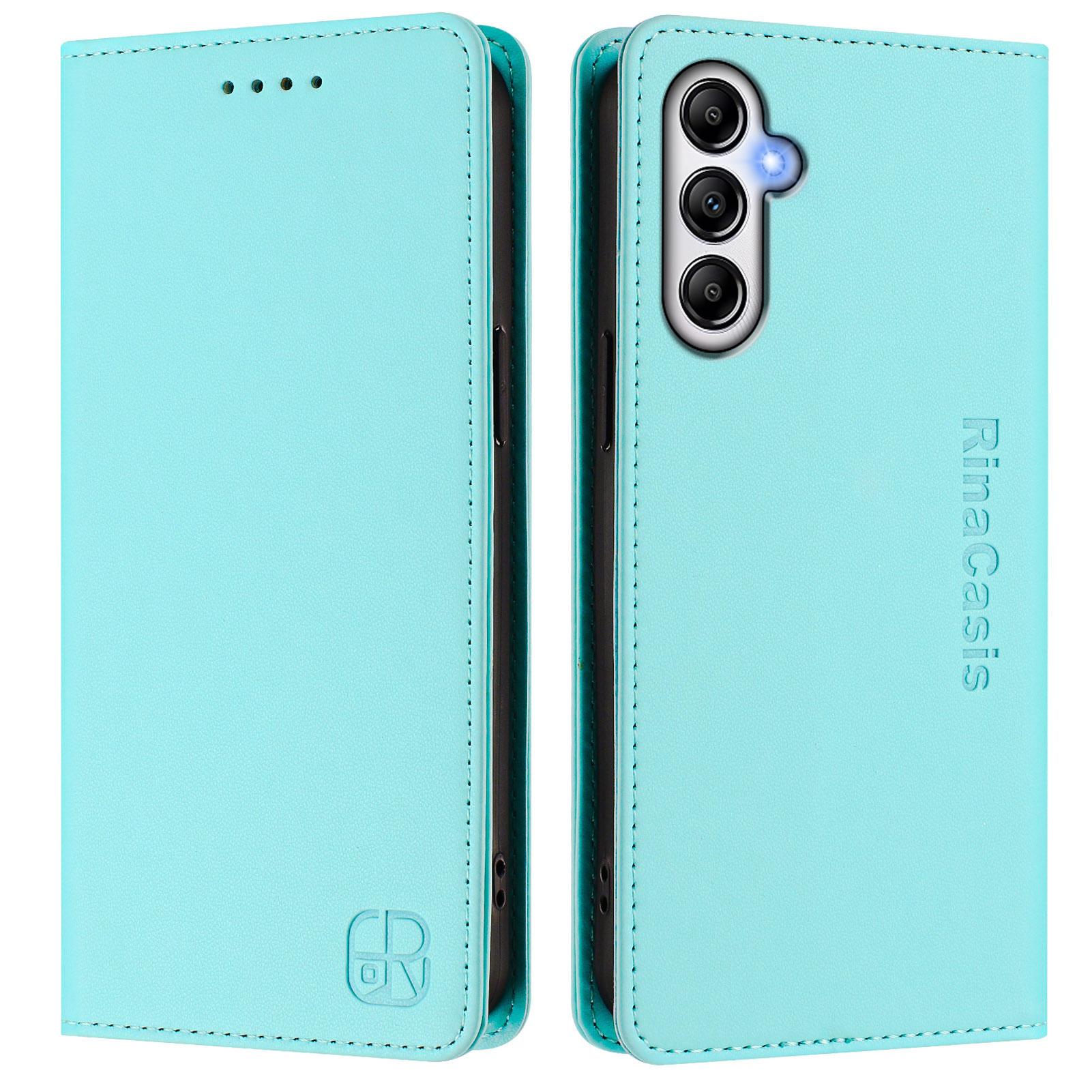

For Samsung Galaxy A34 5G Leather Case RINACASIS RC01 Phone Cover with RFID Blocking Wallet Stand Mint Green