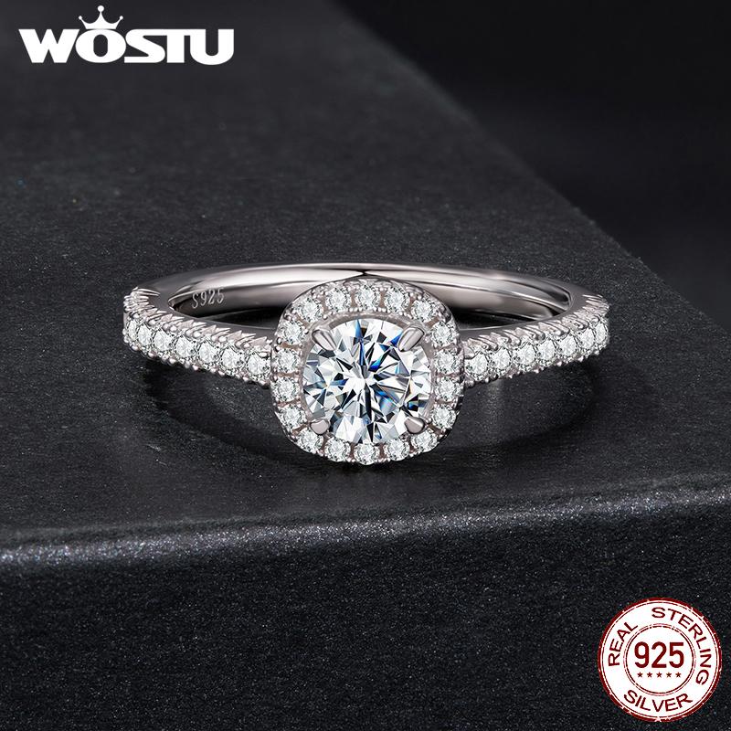 WOSTU Anello di Fidanzamento Solitario in Moissanite da 0,5CT per Donna Argento 925 Taglio Diamante Anelli Promessa Matrimoniale Fascia con Pietre Multiple Anillos