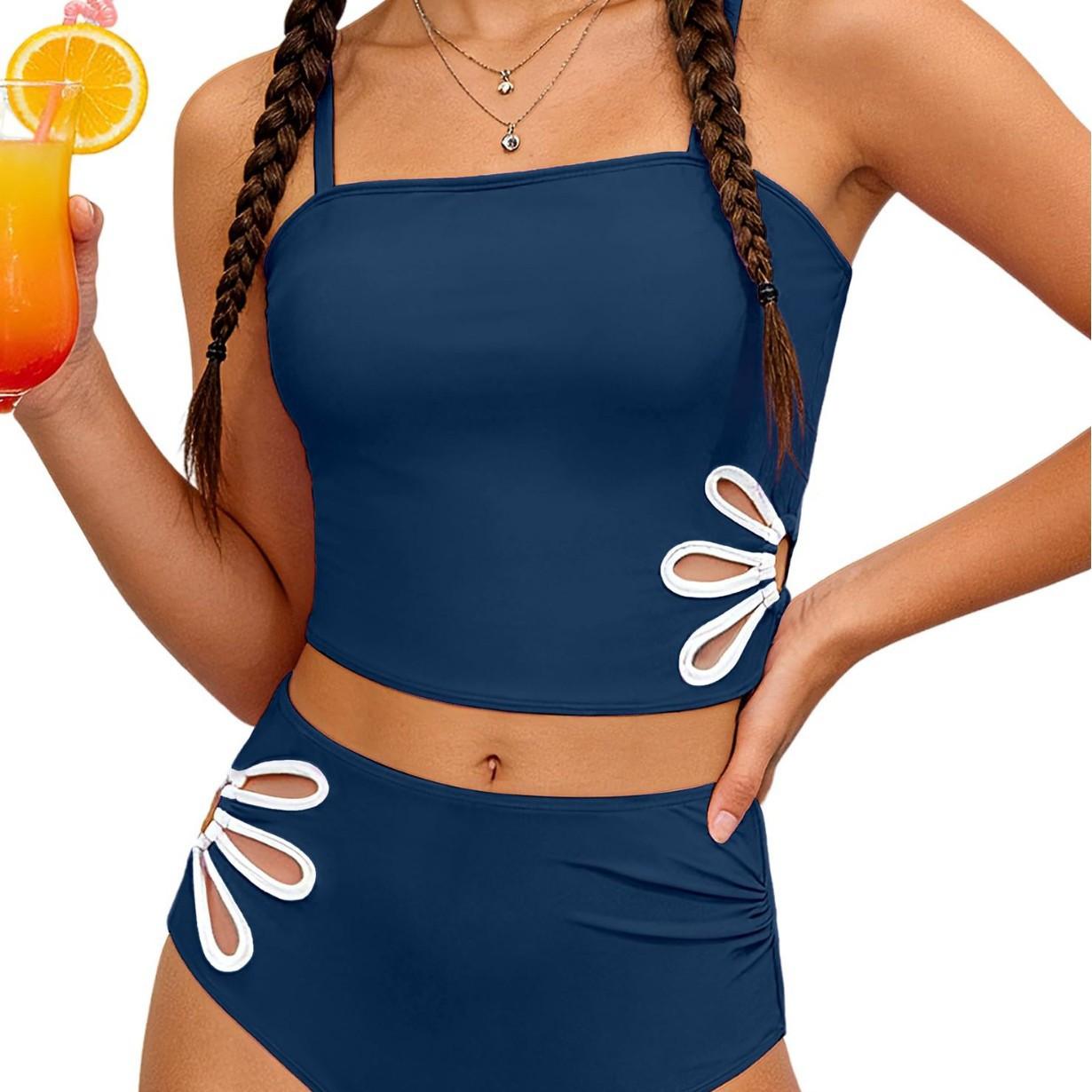 T-fengxinzi Meisjes Zwemkleding Tweedelige Pakken Zomer Strandkleding Kinderen Zwempak met Korte Mouwen Zwembadkleding 140 Vloot