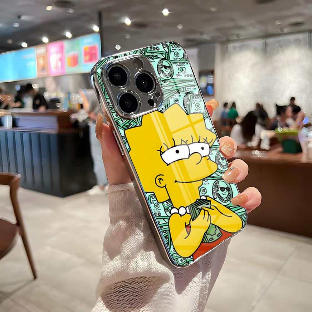 The Simpsons Phone Case For IPhone 17 Pro Max 15 Pro 16 14 Plus 12 13 Mini 11 Pro Shockproof Electroplated Glass Cover