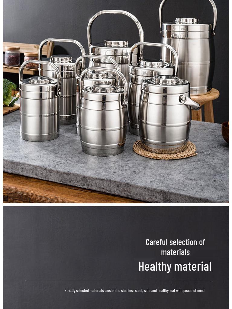 Doppellagige isolierte Edelstahl-Lunchbox – Trommelförmiges Bento für Schüler & Berufstätige.