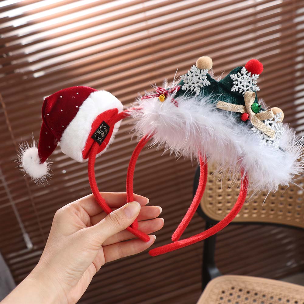 Bow Merry Christmas Headbands Snowflake Christmas Tree Headbands Crystal Santa Hat Hair Hoop  Party
