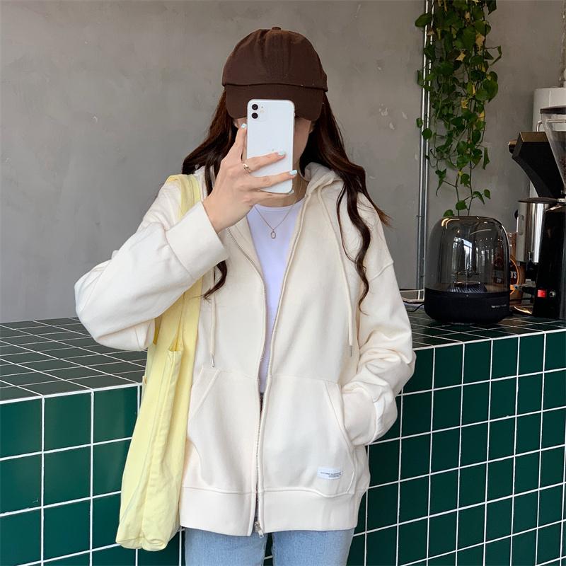 Chic Zip-up Hoodies Female Casual Street Loose Thin Sweatshirt Pocket Hooded Women Cardigans