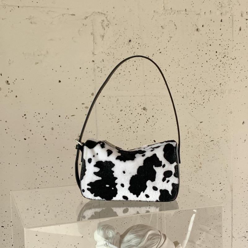 

Плюшевая сумка с молочным узором подмышку осенне-зимняя новая маленькая квадратная сумка модный дизайн с вставками портативная сумка через плечо чёрный