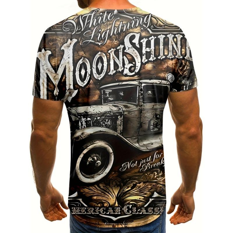 Men's Vintage 3D Casual Letter Design Print Short Sleeve Crew Neck T-Shirt Retro Fashion T-Shirts